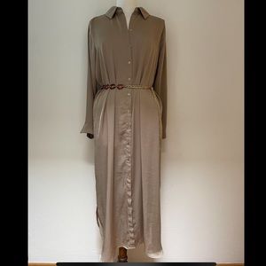 Zara Satin Midi Long Sleeve Oversized Shirtdress